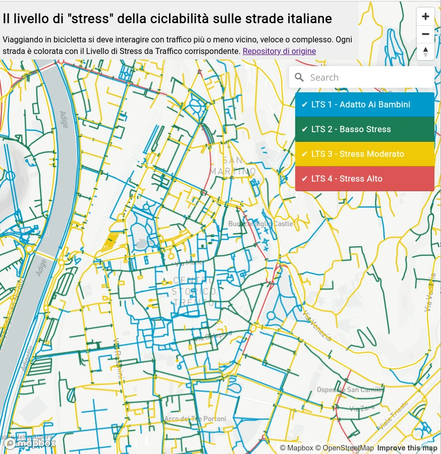 Cycling stress map of Italy