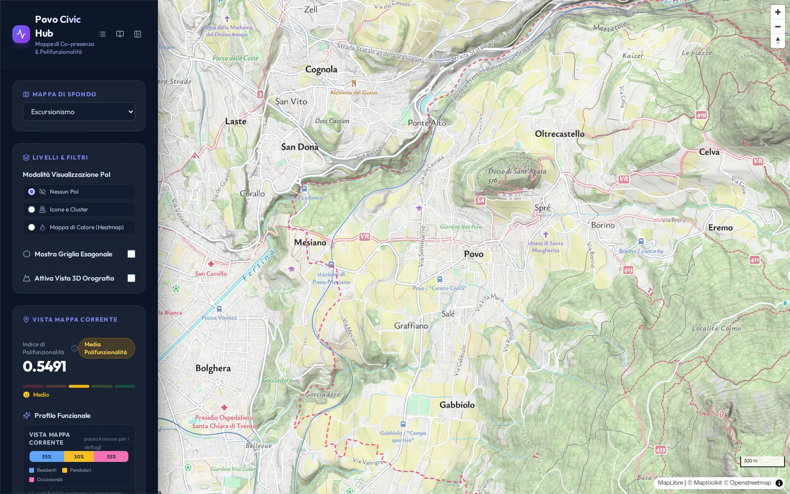 Povo Civic Hub interactive map of Povo, Trento